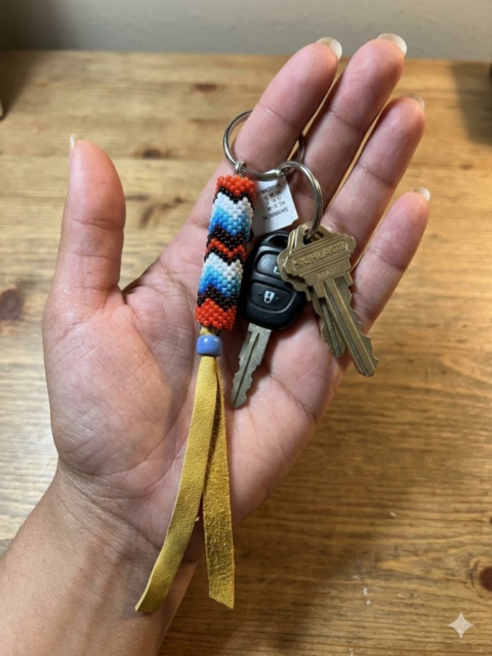 Navajo Handmade Peyote Stitch Beaded Key Chain w/ Leather 6.5 in